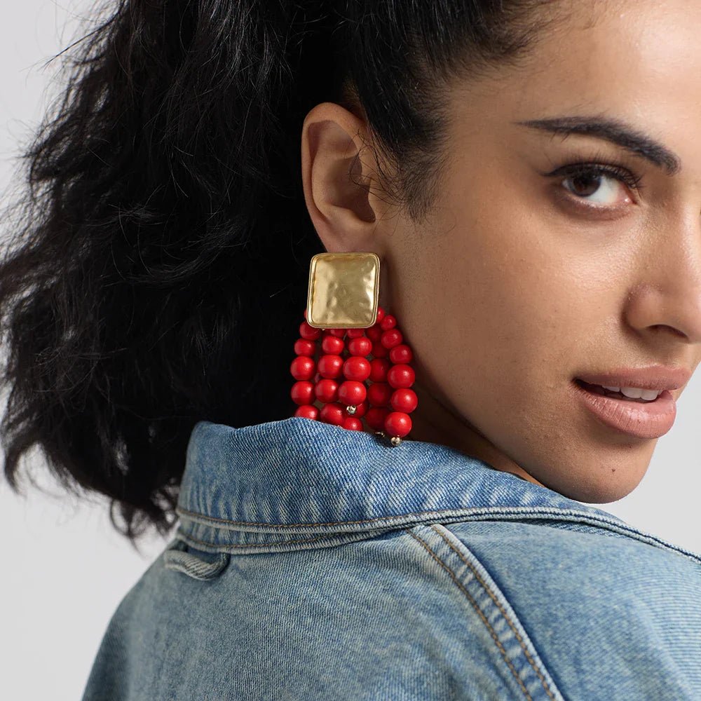 Wooden Beaded Bohemian Earrings - Oreela