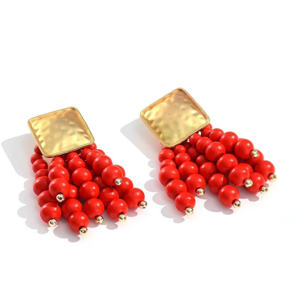 Wooden Beaded Bohemian Earrings - Oreela