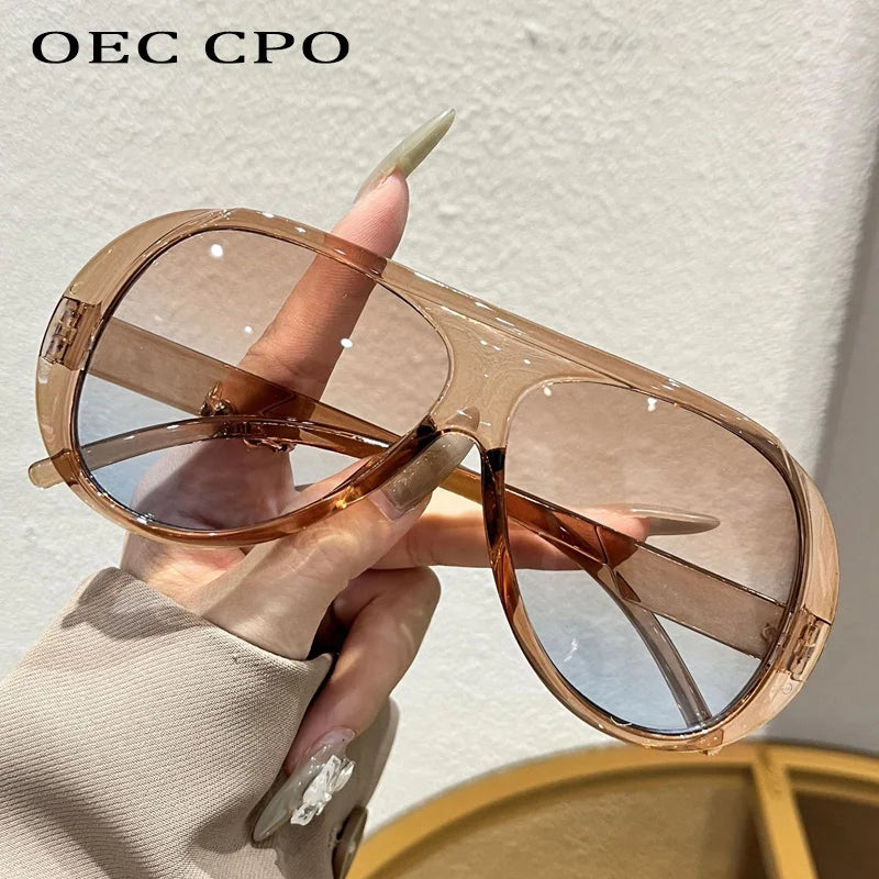 Fashion Double Bridges Pilot Sunglasses Women Large Frame Shades