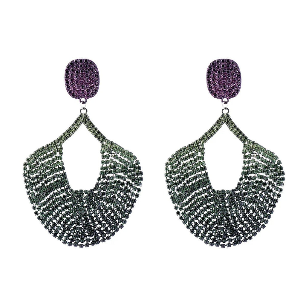 Vintage Crystal Fan Tassel Earrings - Oreela