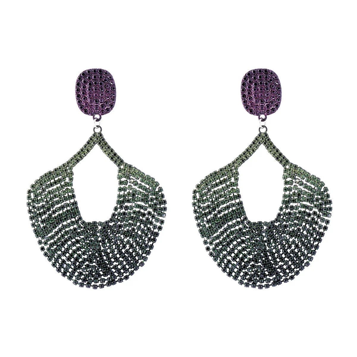 Vintage Crystal Fan Tassel Earrings - Oreela