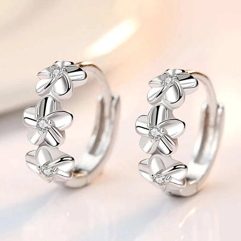 Silver Blossom Hoops