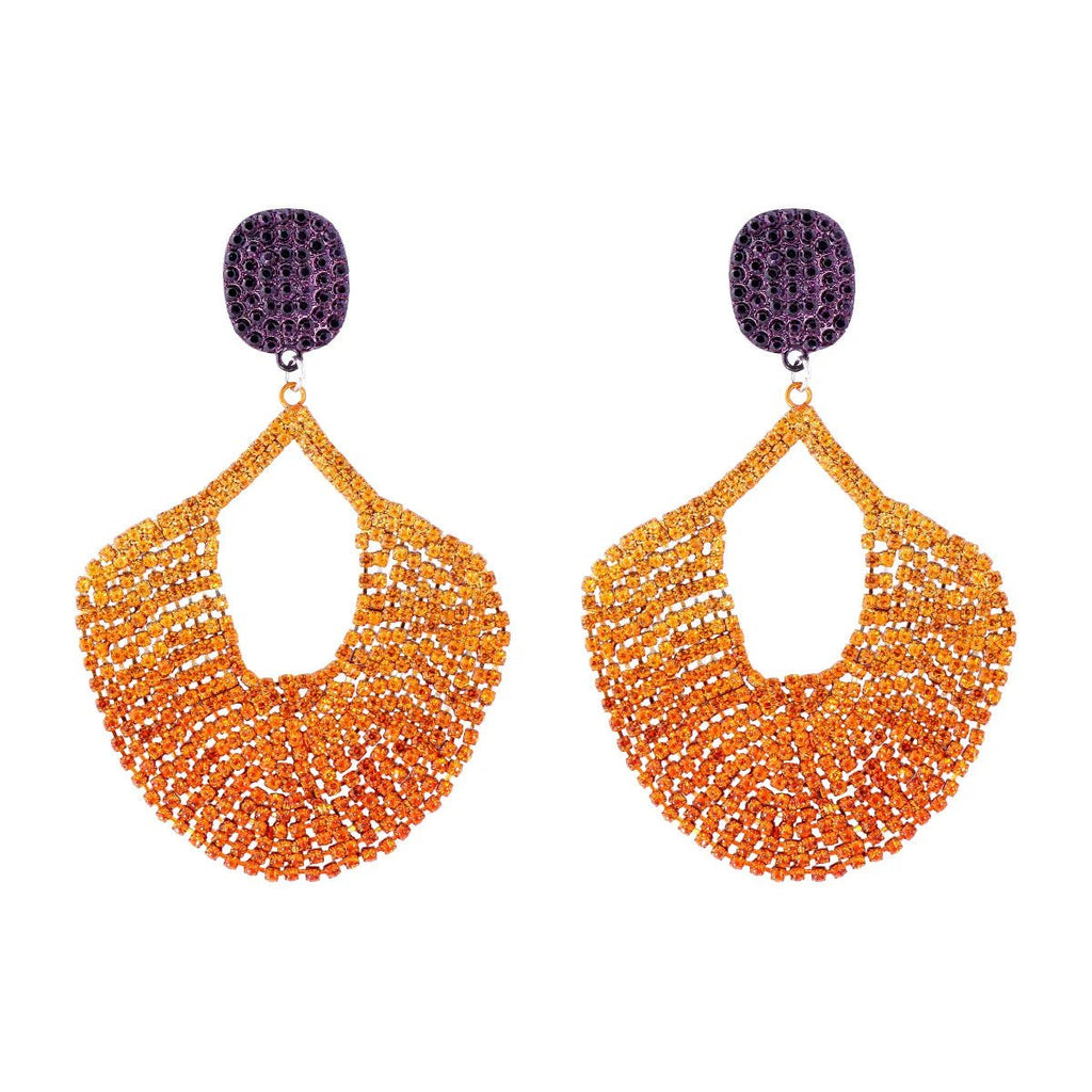 Vintage Crystal Fan Tassel Earrings - Oreela