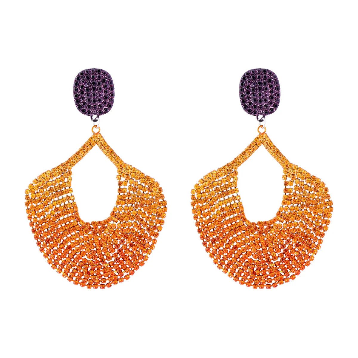 Vintage Crystal Fan Tassel Earrings - Oreela