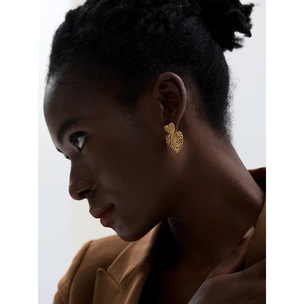 Textured Heart Earrings - Oreela