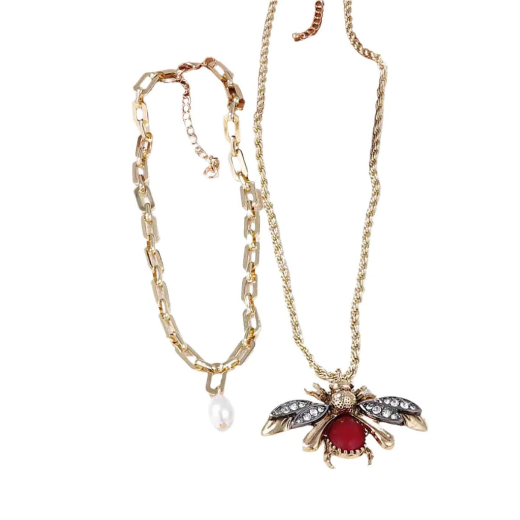 Vintage Bee Pearl Drop Earrings/Chain - Oreela