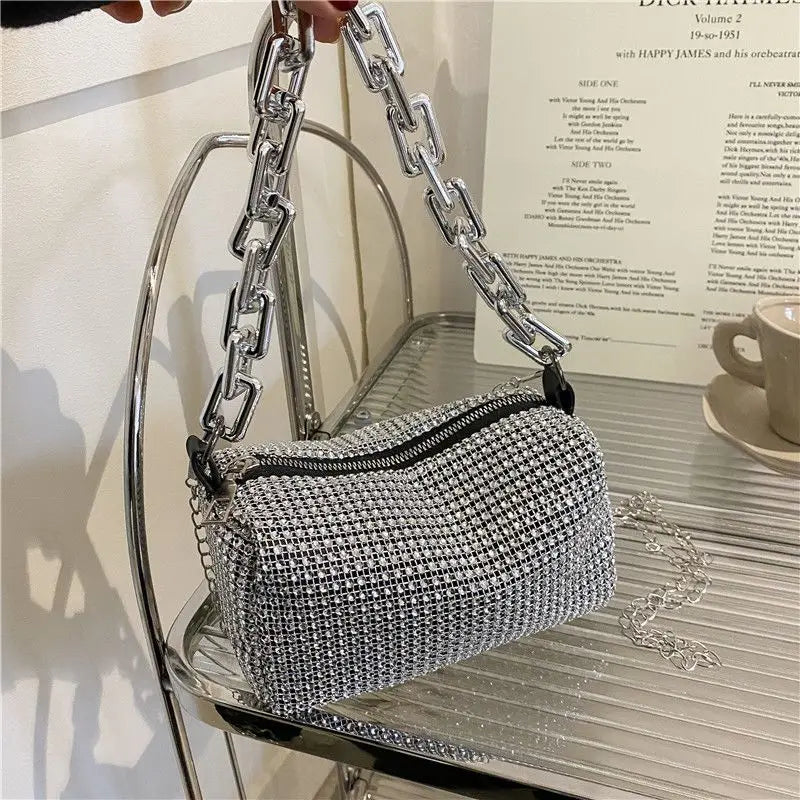 Allover Rhinestone Bucket Bag, Women's Mini Crossbody Bag (6.3*3.54) Inch - Oreela