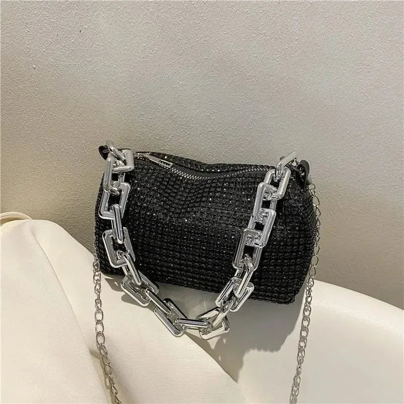Allover Rhinestone Bucket Bag, Women's Mini Crossbody Bag (6.3*3.54) Inch - Oreela