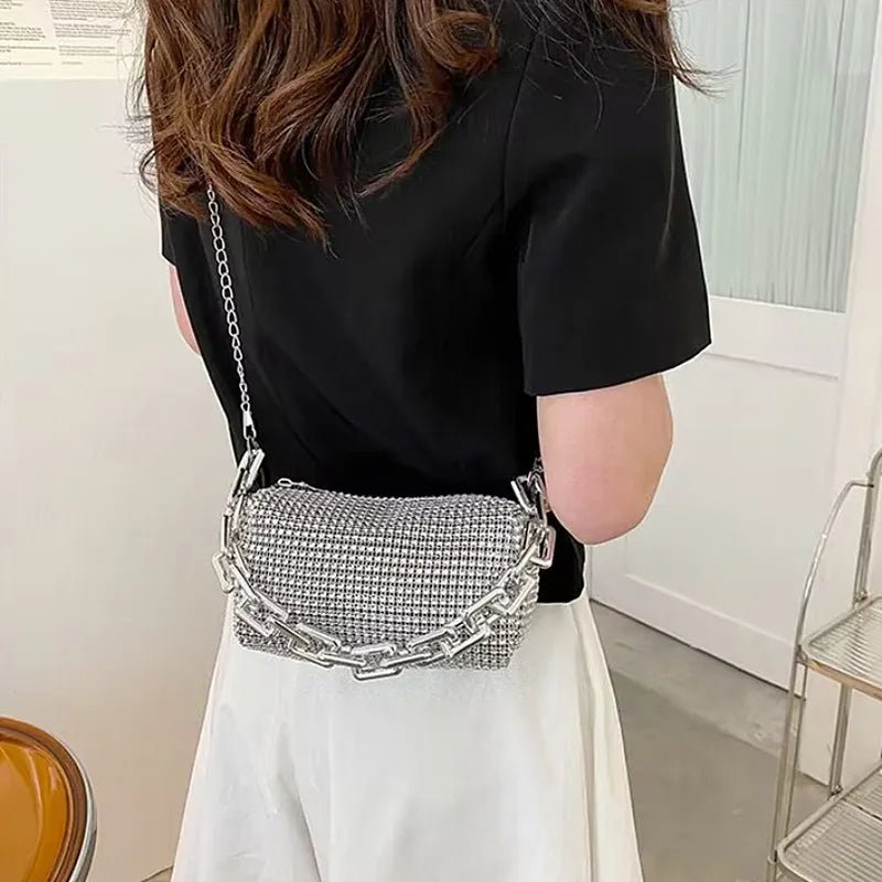 Allover Rhinestone Bucket Bag, Women's Mini Crossbody Bag (6.3*3.54) Inch - Oreela