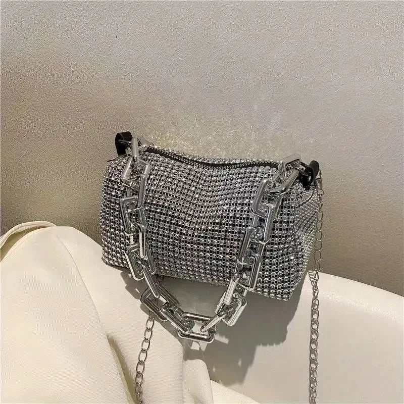 Allover Rhinestone Bucket Bag, Women's Mini Crossbody Bag (6.3*3.54) Inch - Oreela