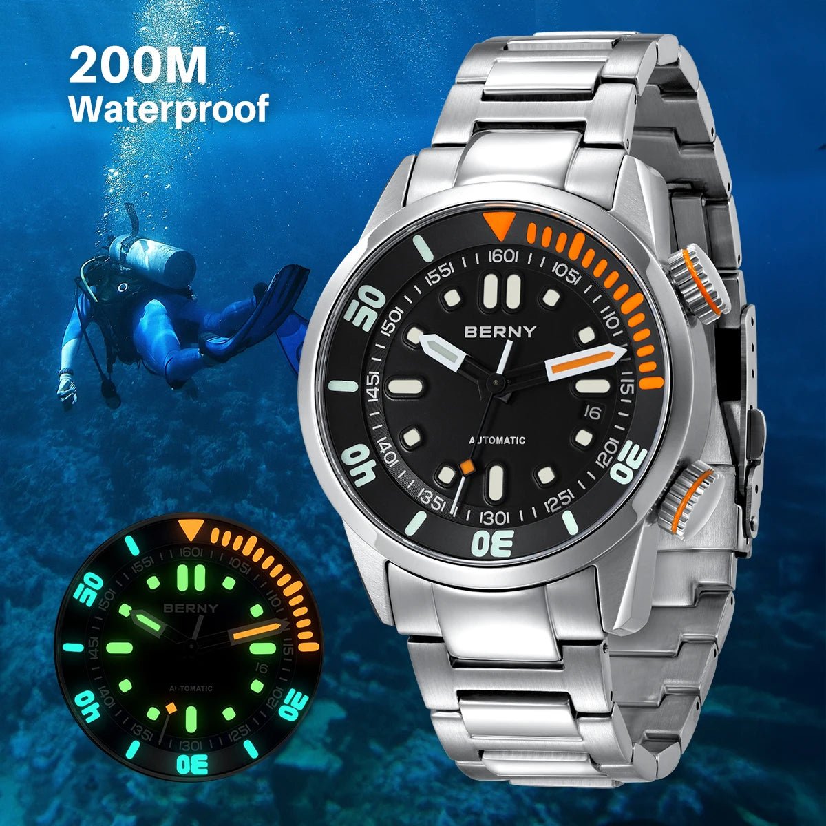 BERNY Automatic Dive Watch for Men Super Luminous - Oreela