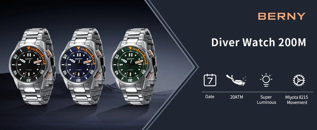 BERNY Automatic Dive Watch for Men Super Luminous - Oreela
