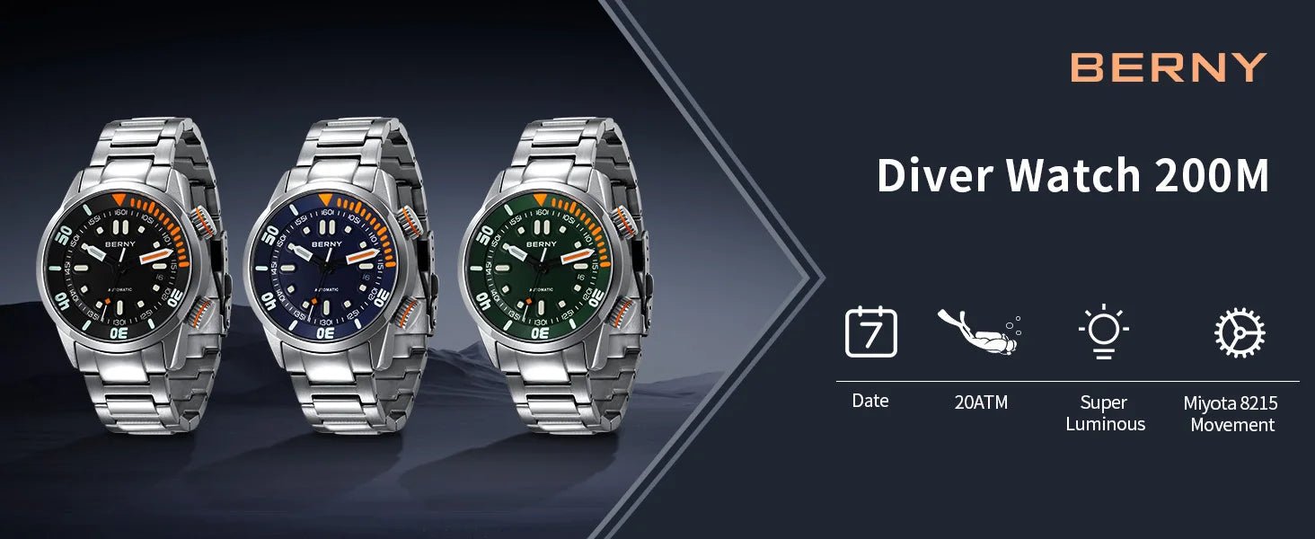 BERNY Automatic Dive Watch for Men Super Luminous - Oreela