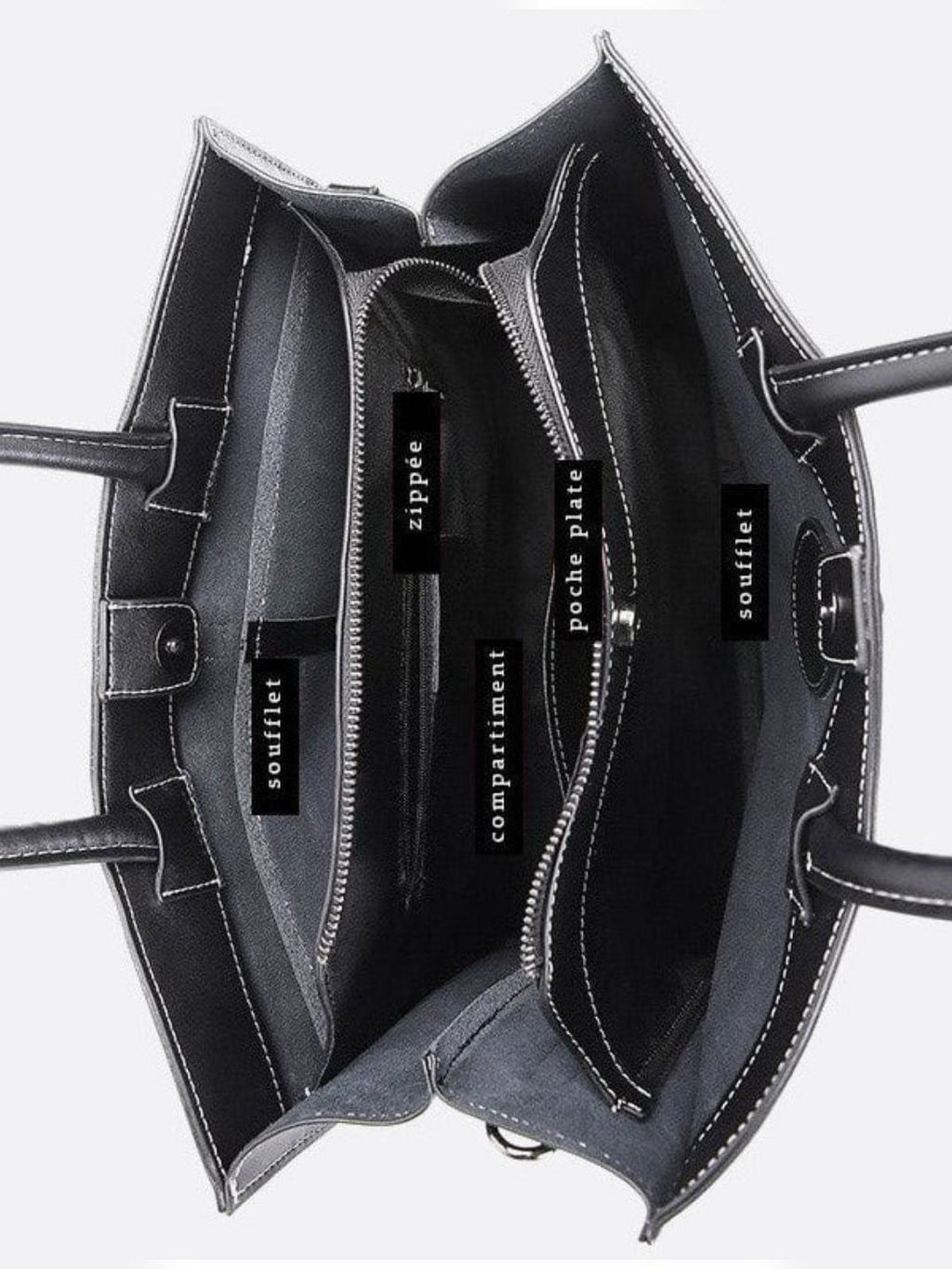 Black Leather Tote Handbag - Oreela