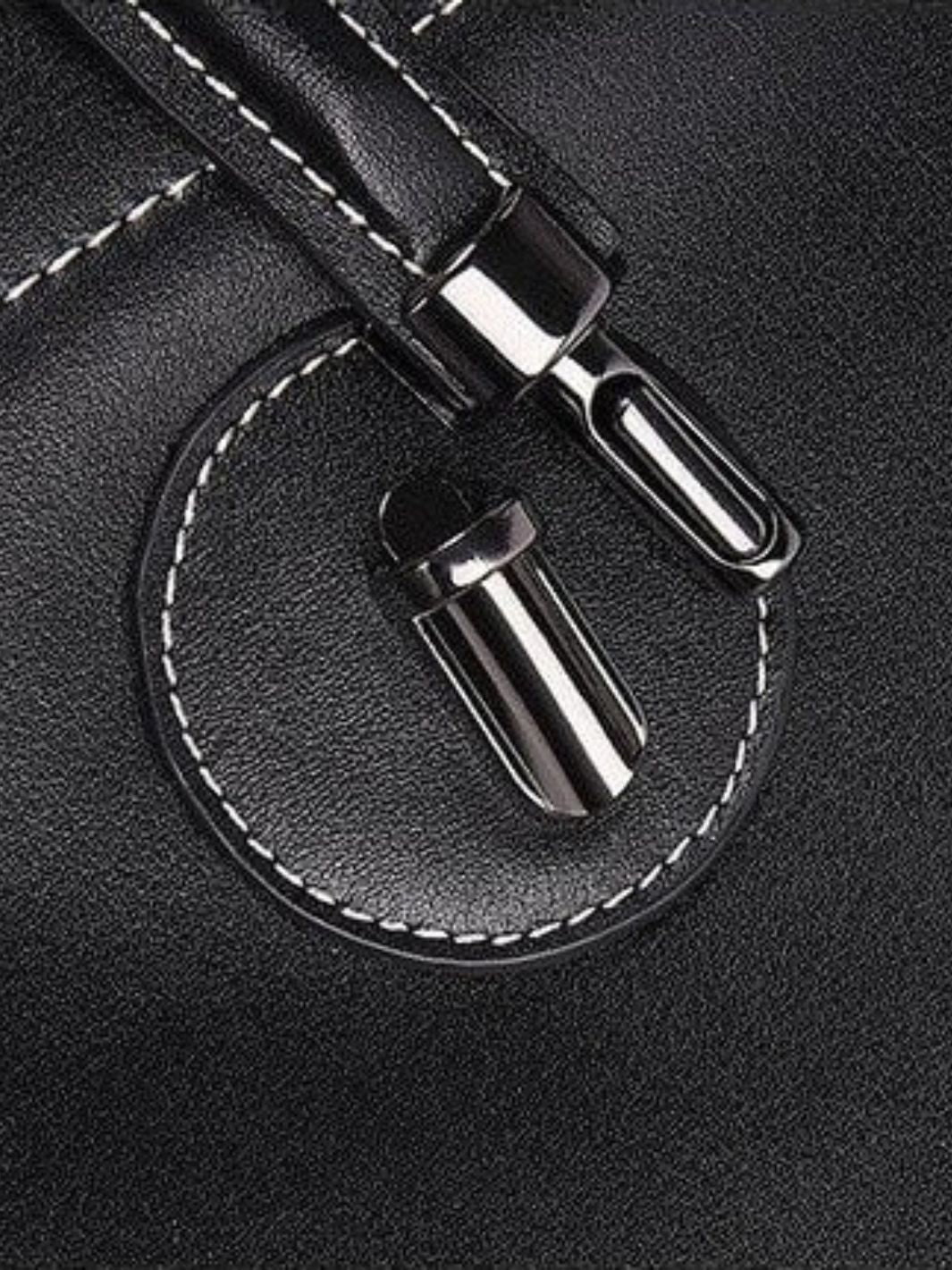 Black Leather Tote Handbag - Oreela