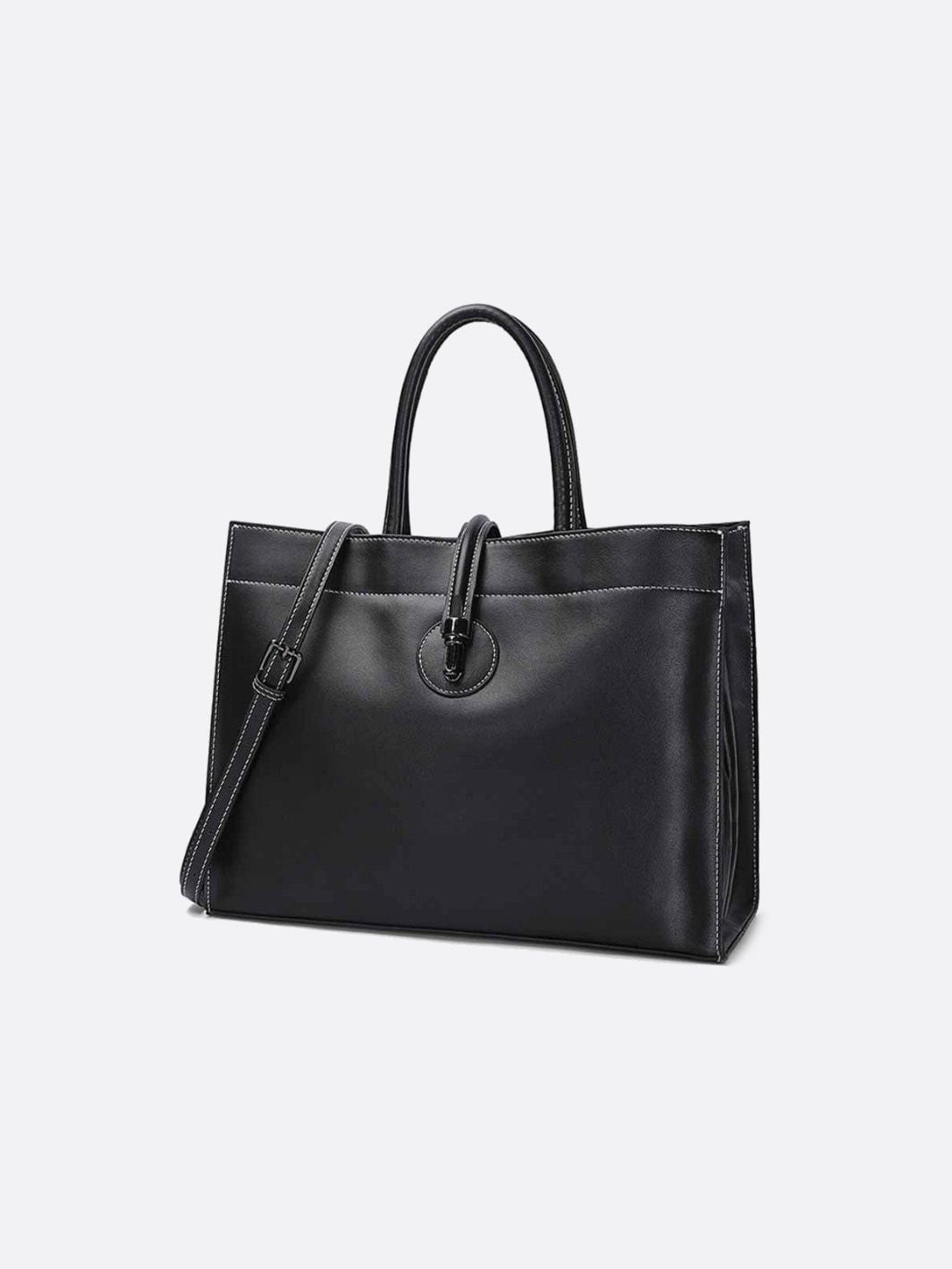 Black Leather Tote Handbag - Oreela
