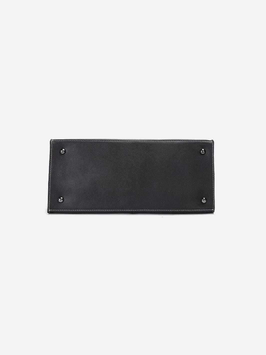 Black Leather Tote Handbag - Oreela