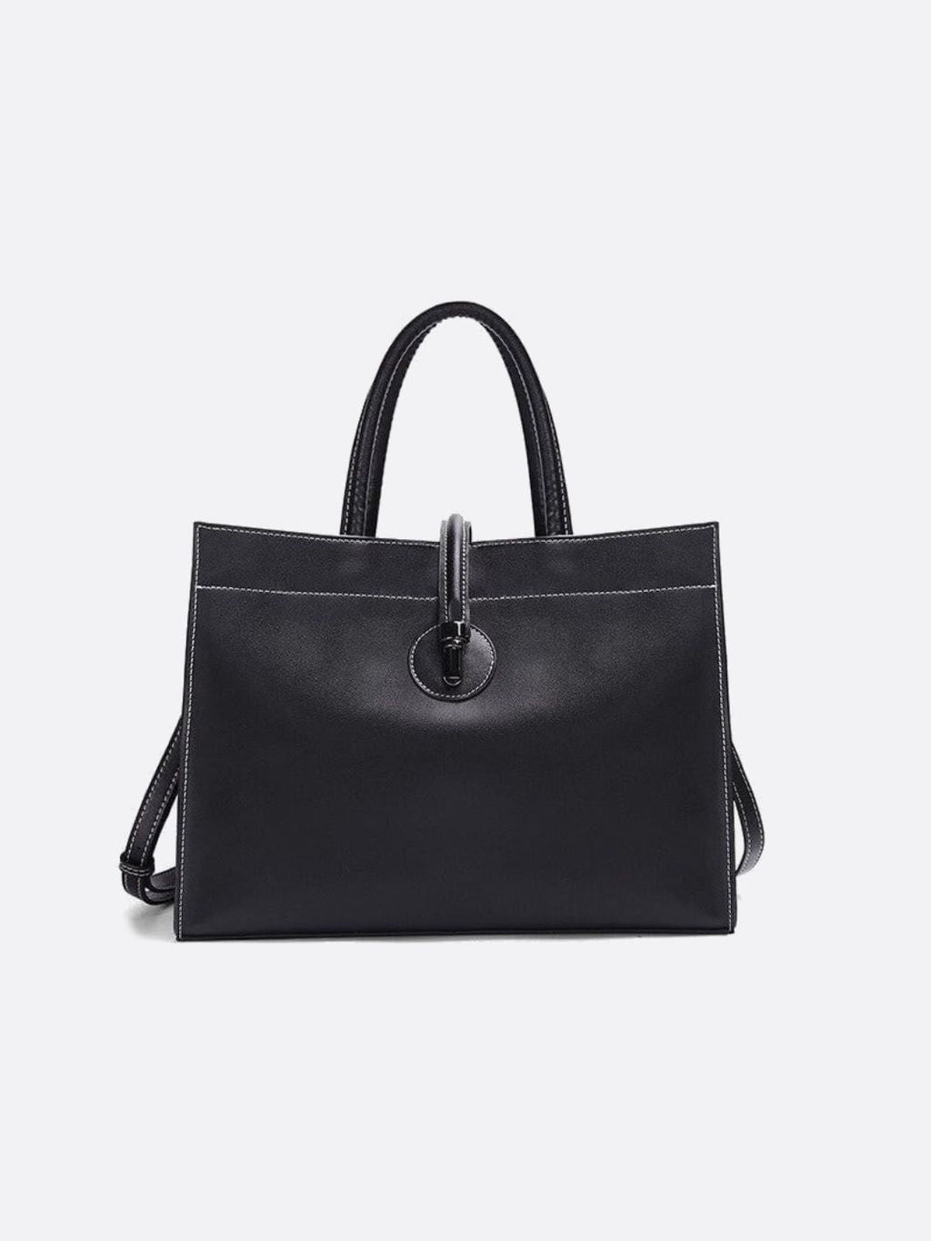 Black Leather Tote Handbag - Oreela