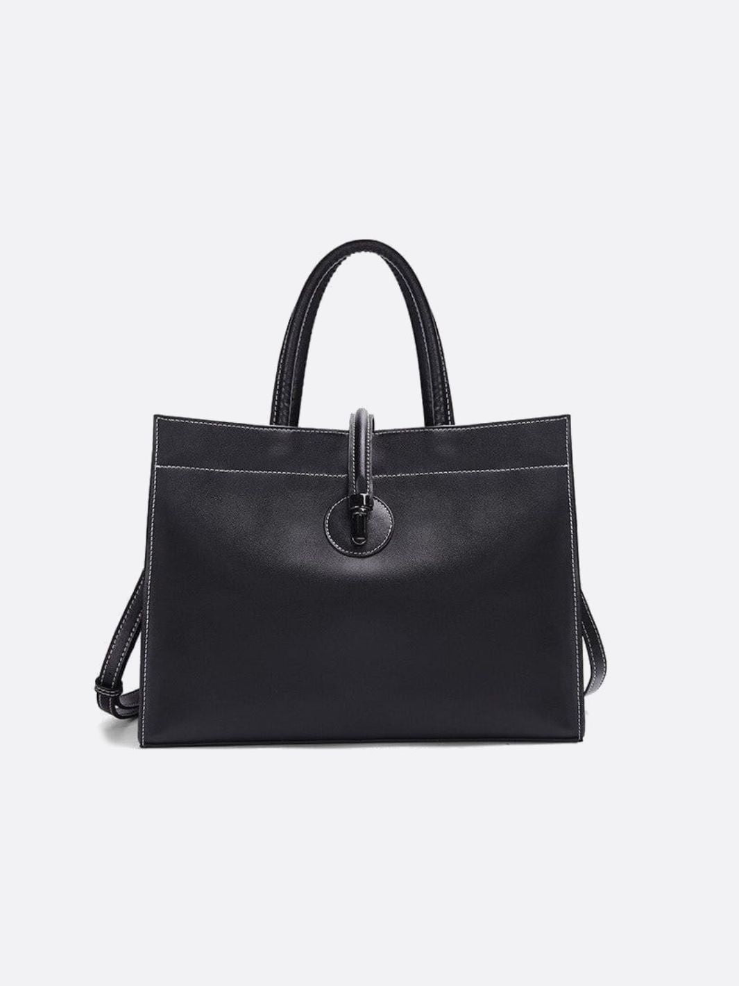 Black Leather Tote Handbag - Oreela