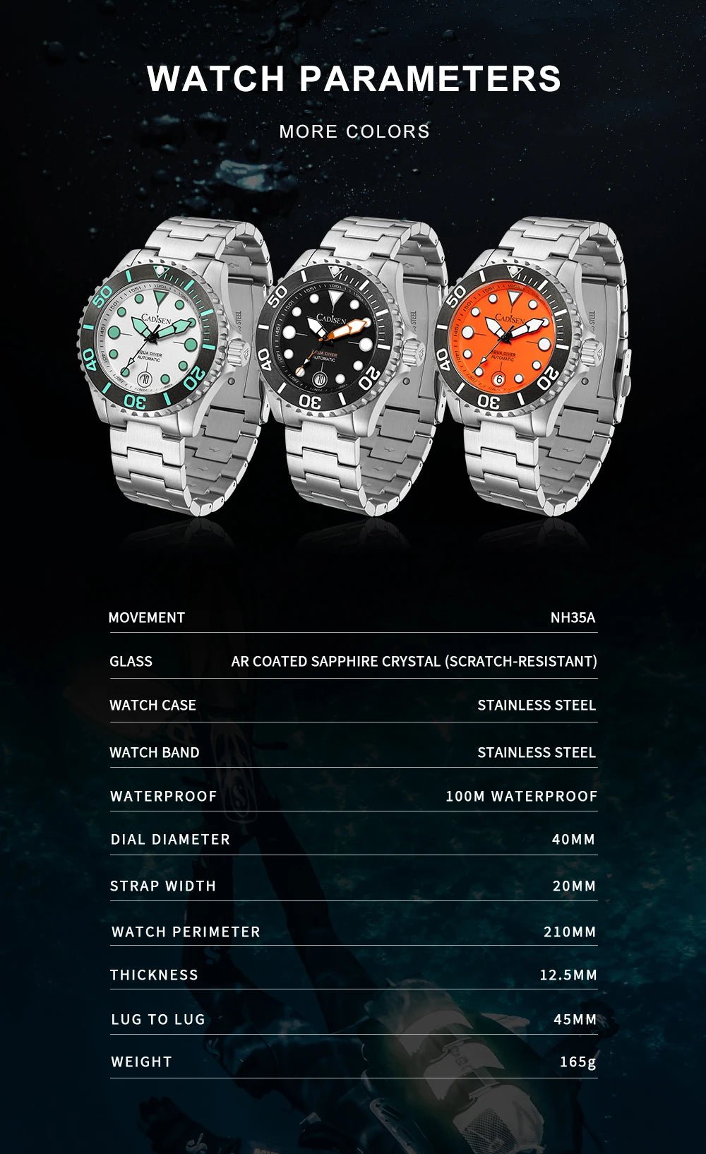CADISEN AQUA DIVER New Brand Luxury Men Watches Automatic Watch - Oreela