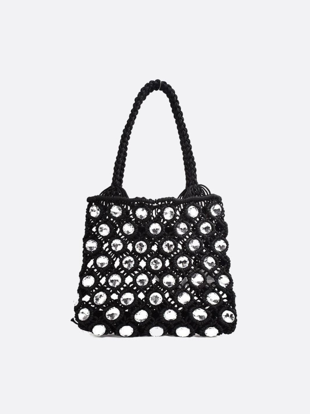 Chic Black Raffia Bag - Macramé Handbag - Oreela