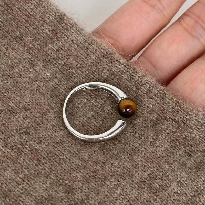 Elegant Silver Plated Tiger Eye Stone Ring - Oreela