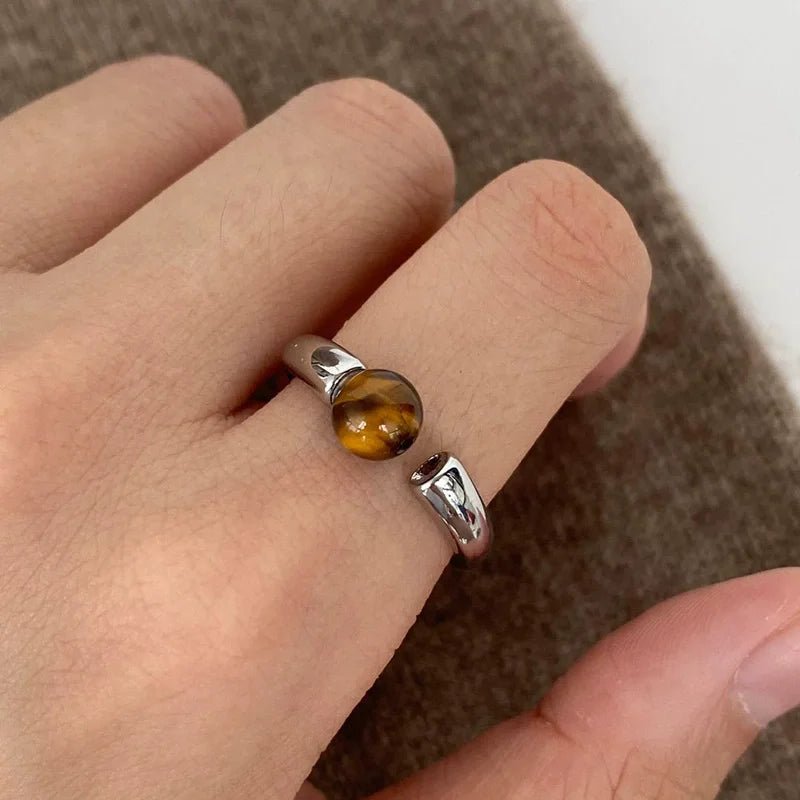 Elegant Silver Plated Tiger Eye Stone Ring - Oreela