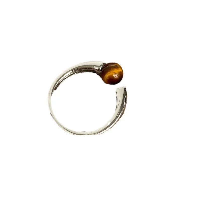 Elegant Silver Plated Tiger Eye Stone Ring - Oreela