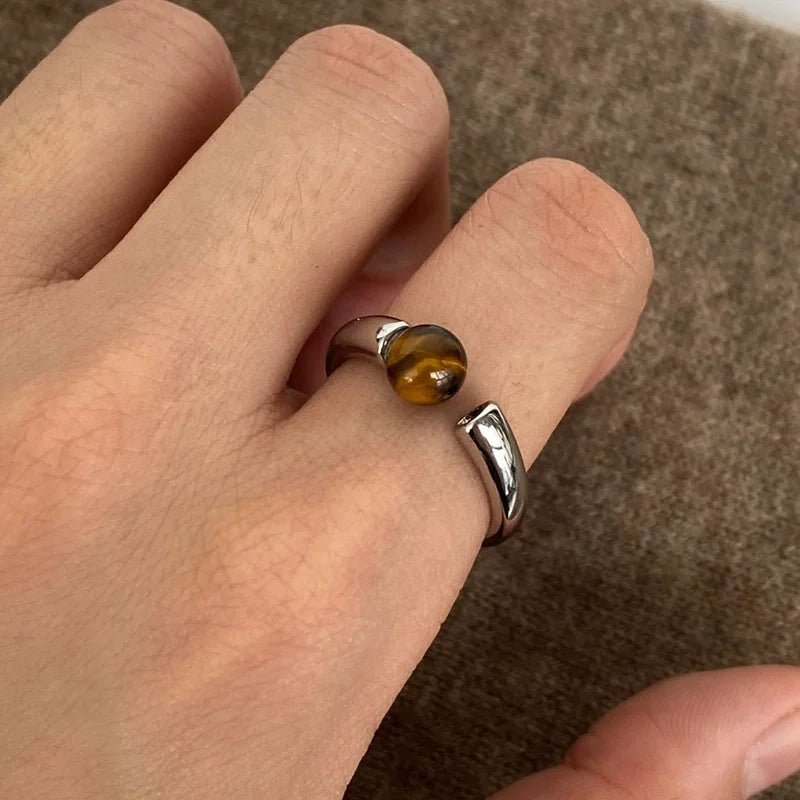 Elegant Silver Plated Tiger Eye Stone Ring - Oreela