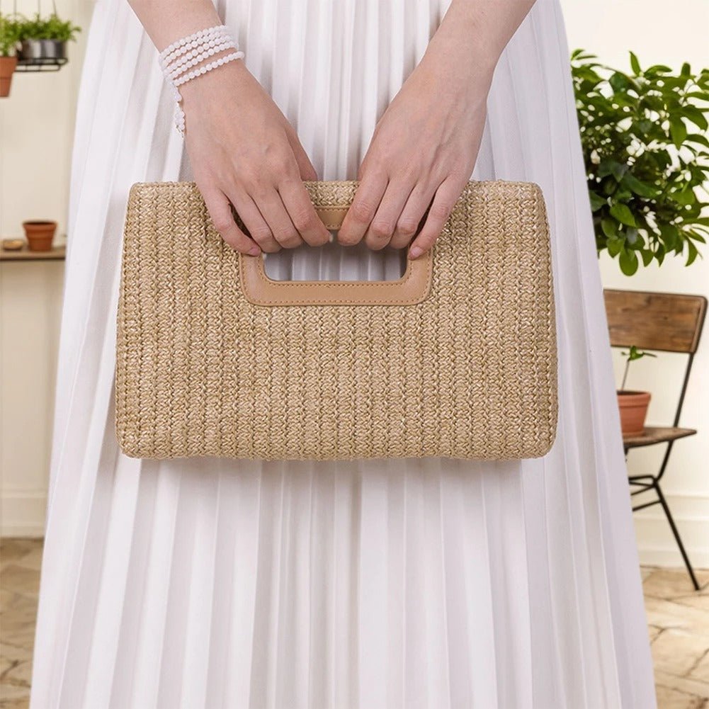Elegant Woven Straw Clutch Bag - Oreela