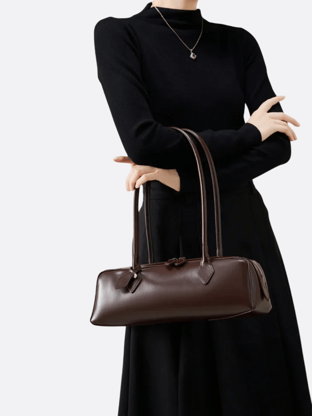 Elongated Leather Shoulder Bag - Oreela