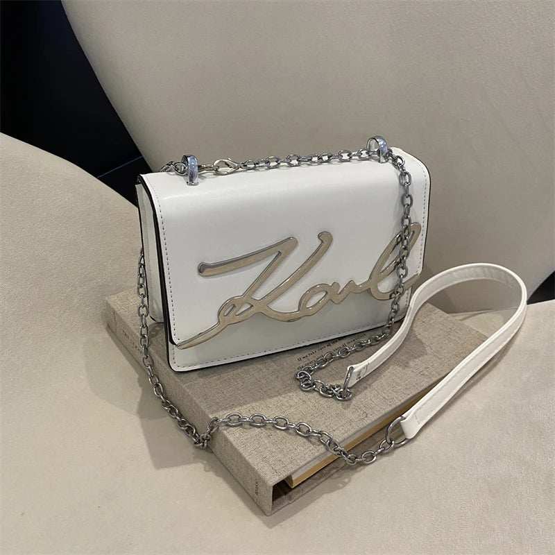 Fashionable Crossbody Bag.Metal Letter Logo ChainLink Strap. - Oreela