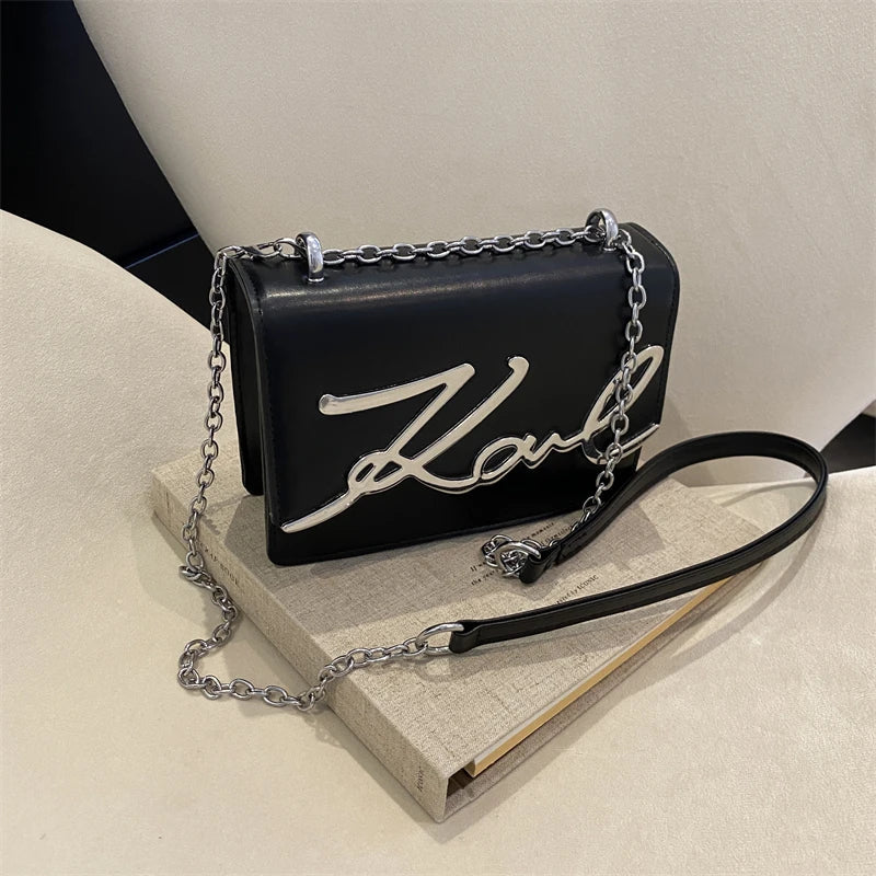 Fashionable Crossbody Bag.Metal Letter Logo ChainLink Strap. - Oreela