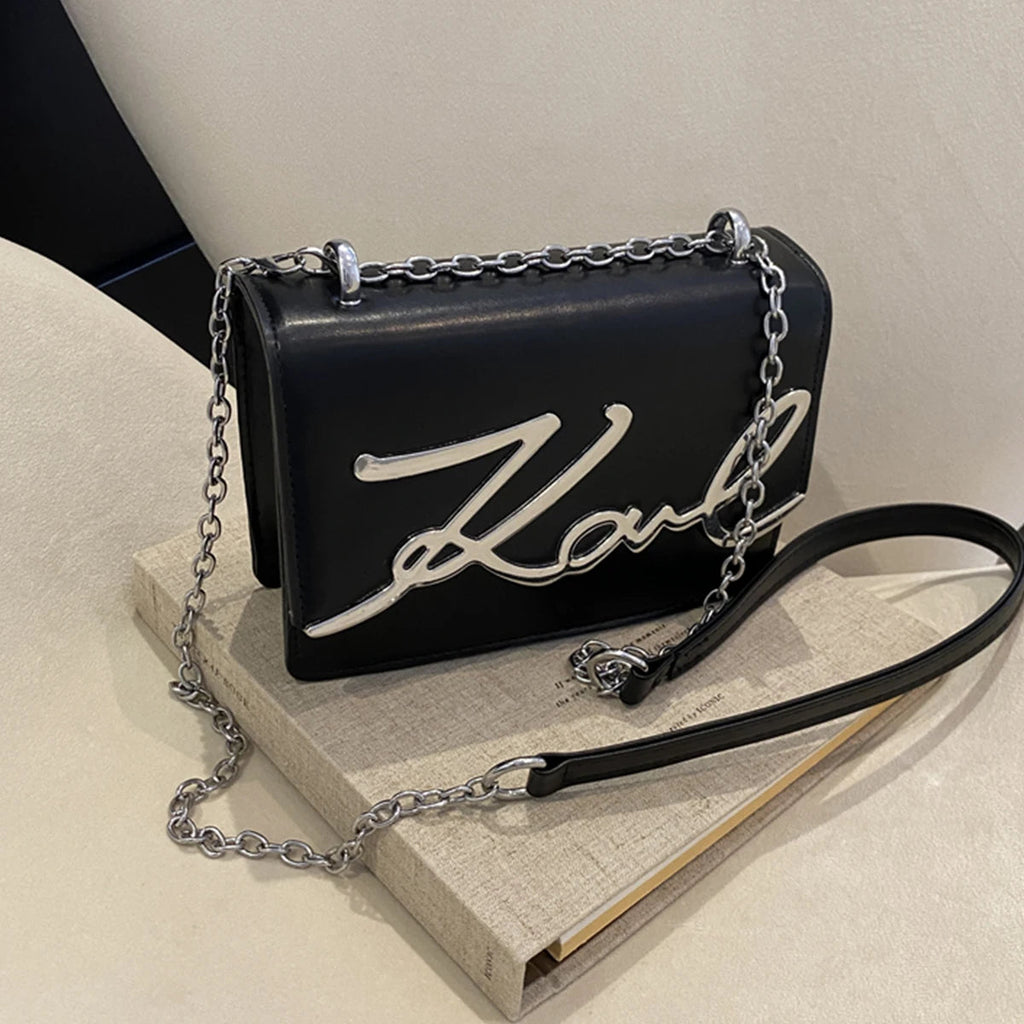 Fashionable Crossbody Bag.Metal Letter Logo ChainLink Strap. - Oreela
