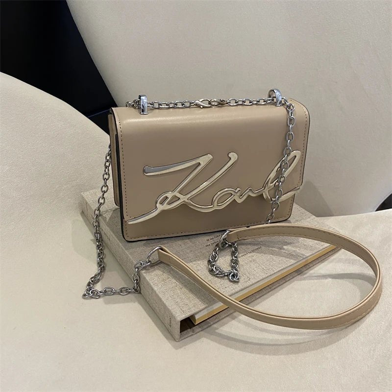 Fashionable Crossbody Bag.Metal Letter Logo ChainLink Strap. - Oreela