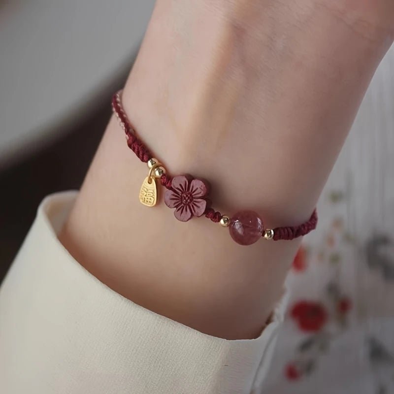 Fashionable Hand - woven Bracelet Lucky Peach Blossom Bracelet Women's Exquisite High - end Adjustable Girl Gift Accessories - Oreela