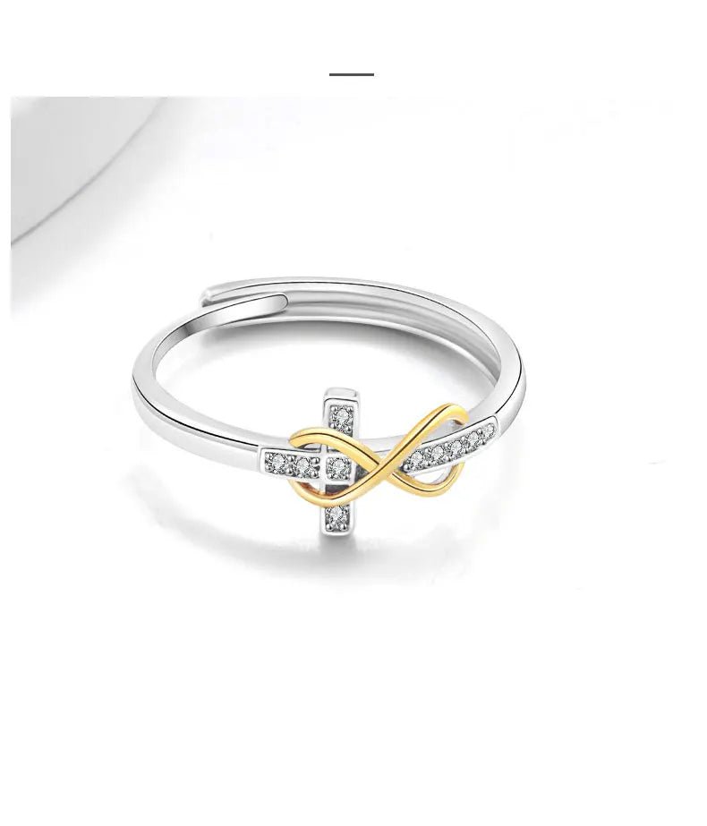 Infinite cross electroplated dual color ring - Oreela