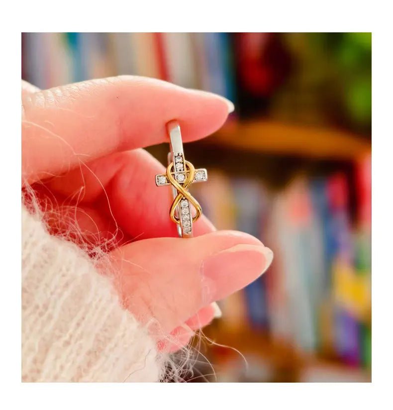 Infinite cross electroplated dual color ring - Oreela