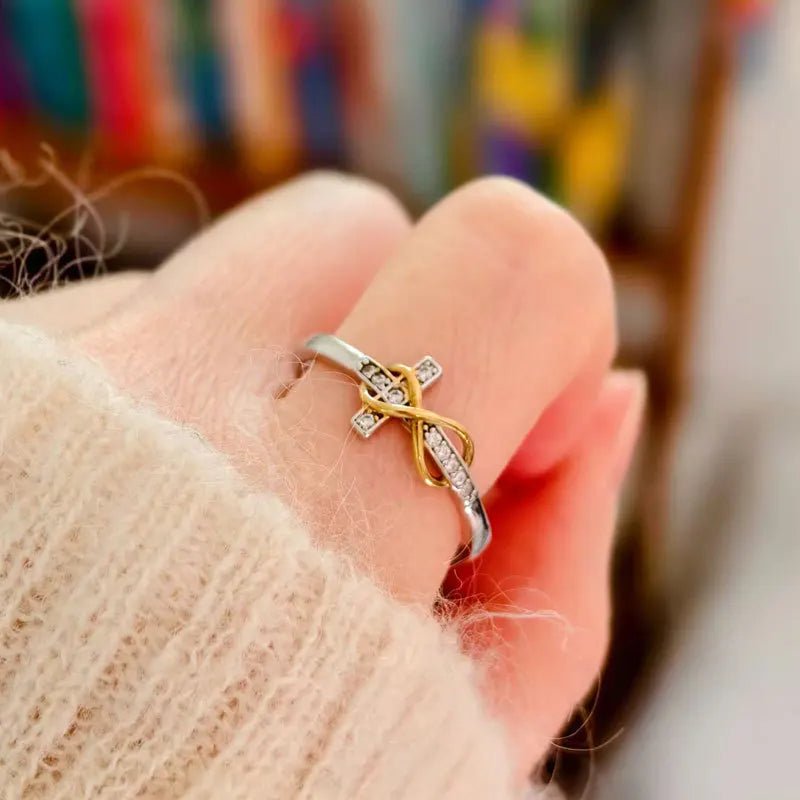 Infinite cross electroplated dual color ring - Oreela