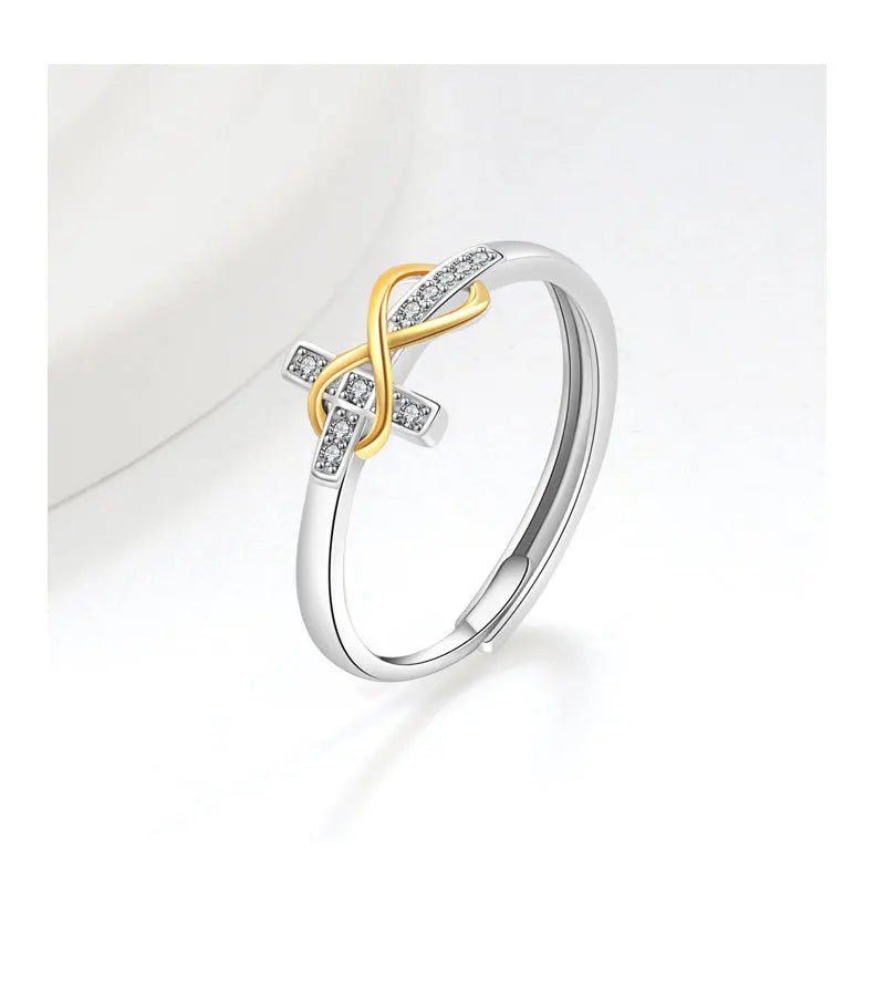 Infinite cross electroplated dual color ring - Oreela