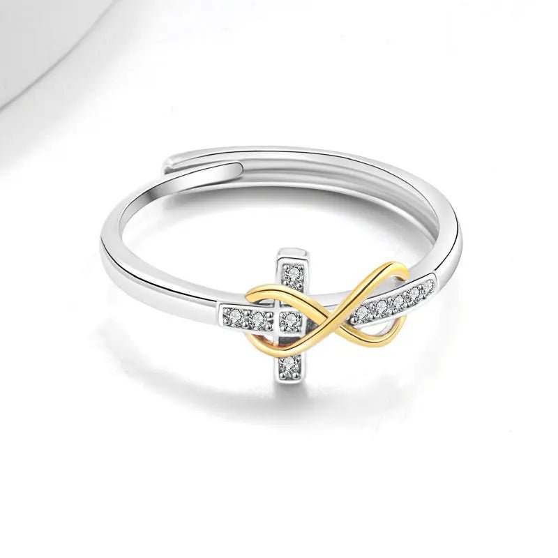 Infinite cross electroplated dual color ring - Oreela