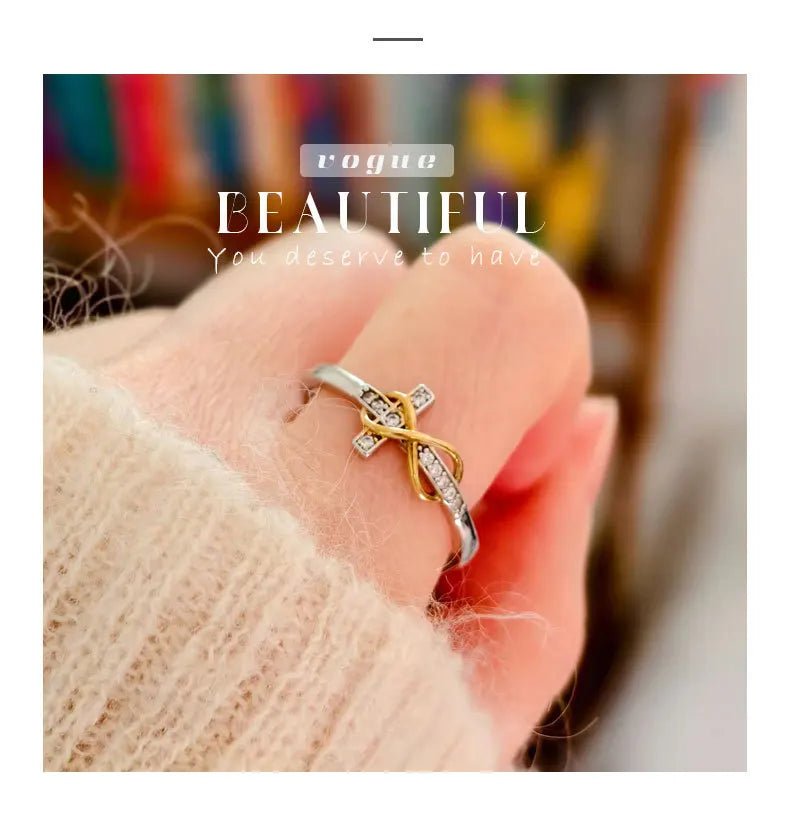 Infinite cross electroplated dual color ring - Oreela