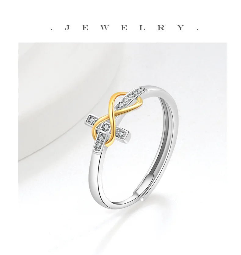 Infinite cross electroplated dual color ring - Oreela