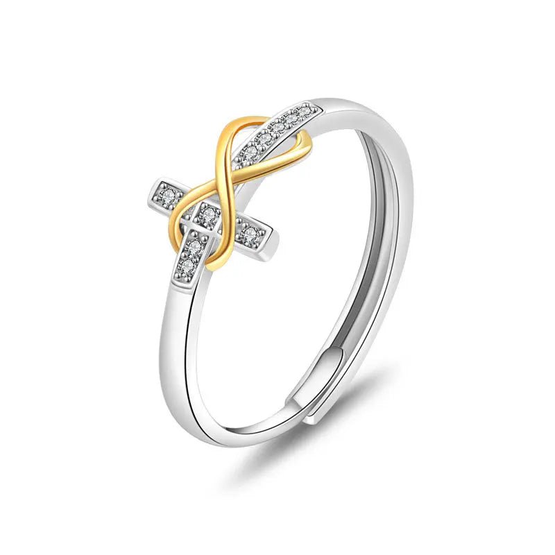 Infinite cross electroplated dual color ring - Oreela