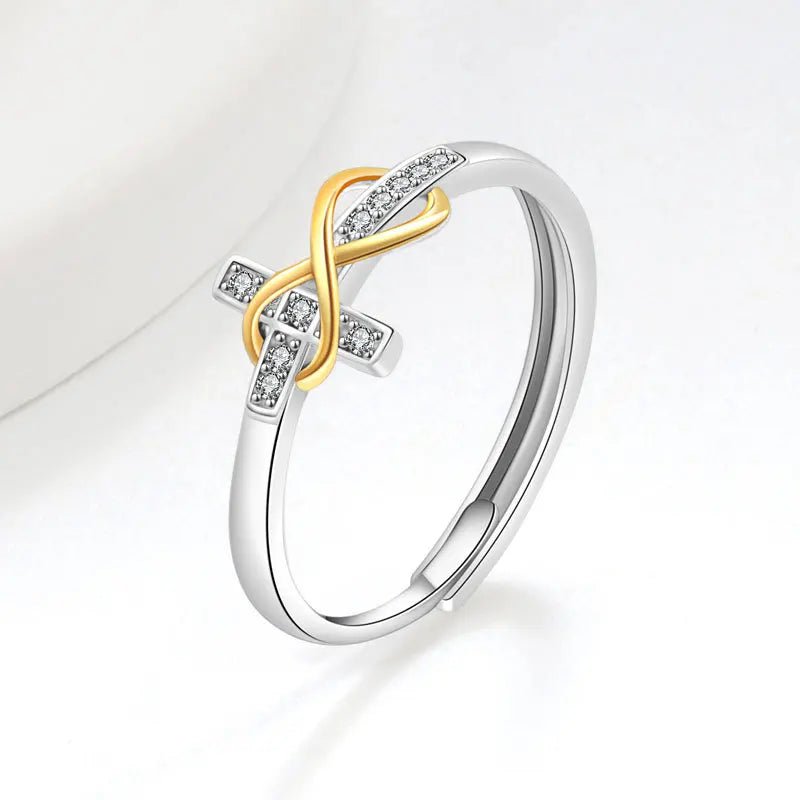 Infinite cross electroplated dual color ring - Oreela
