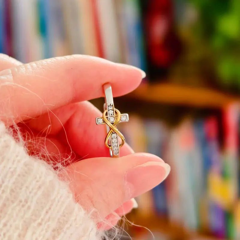 Infinite cross electroplated dual color ring - Oreela