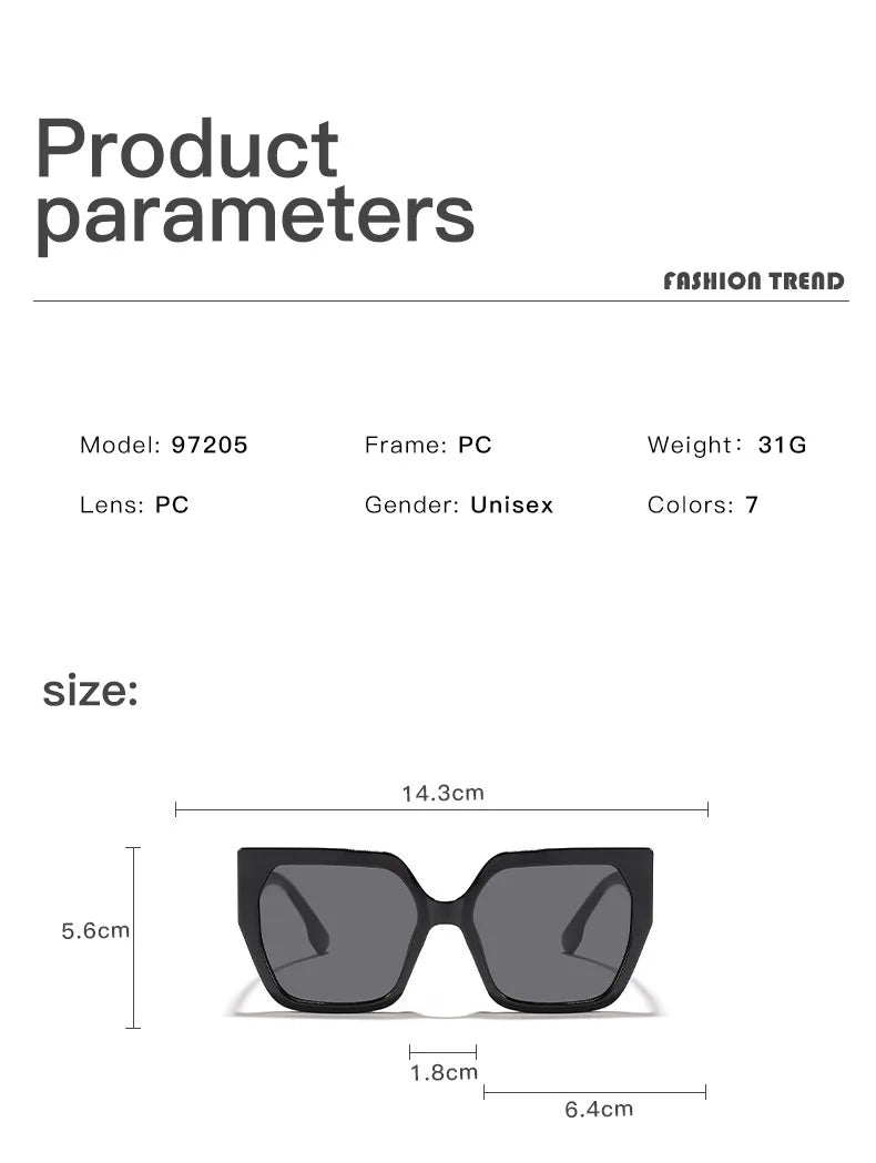 Large Frame Square Sunglasses For Women Trendy Brand Designer - Oreela