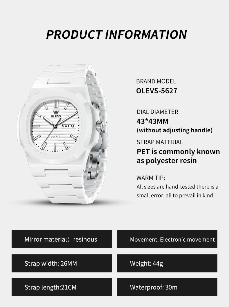 Luxury Luminous Watch for Men White Resin - Oreela