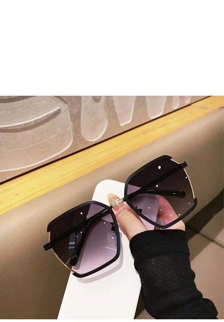 Luxury Square Metal Half Frame Sunglasses Oversized - Oreela