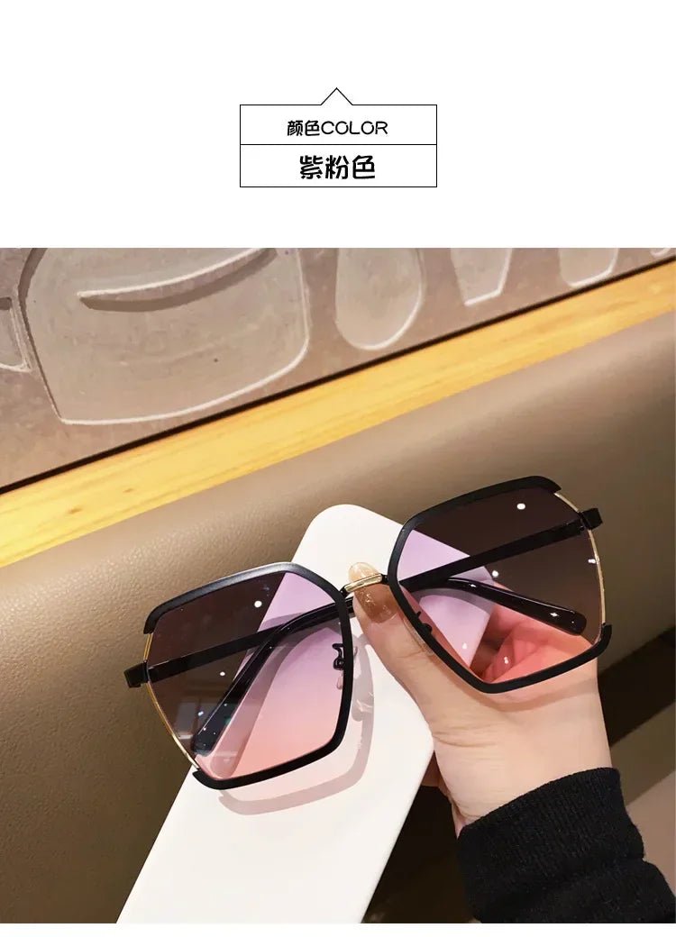 Luxury Square Metal Half Frame Sunglasses Oversized - Oreela